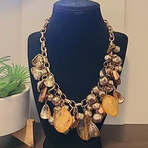 Elegant Gold and Brown Statement Necklace